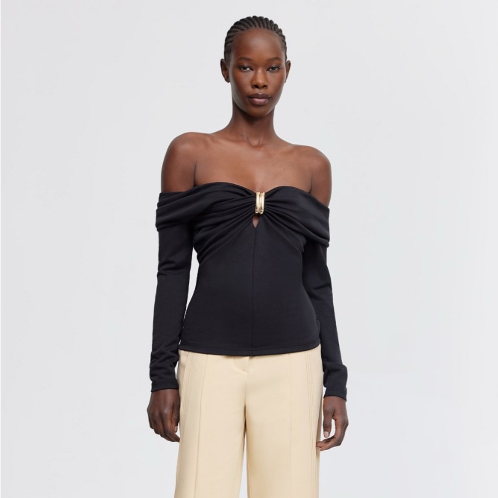 Acler Black Off-Shoulder Blouse with Gold Accent